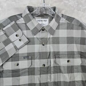 Poncho Cape Buffalo Flannel Shirt Mens Large Slim Gray Buffalo Check Magnetic